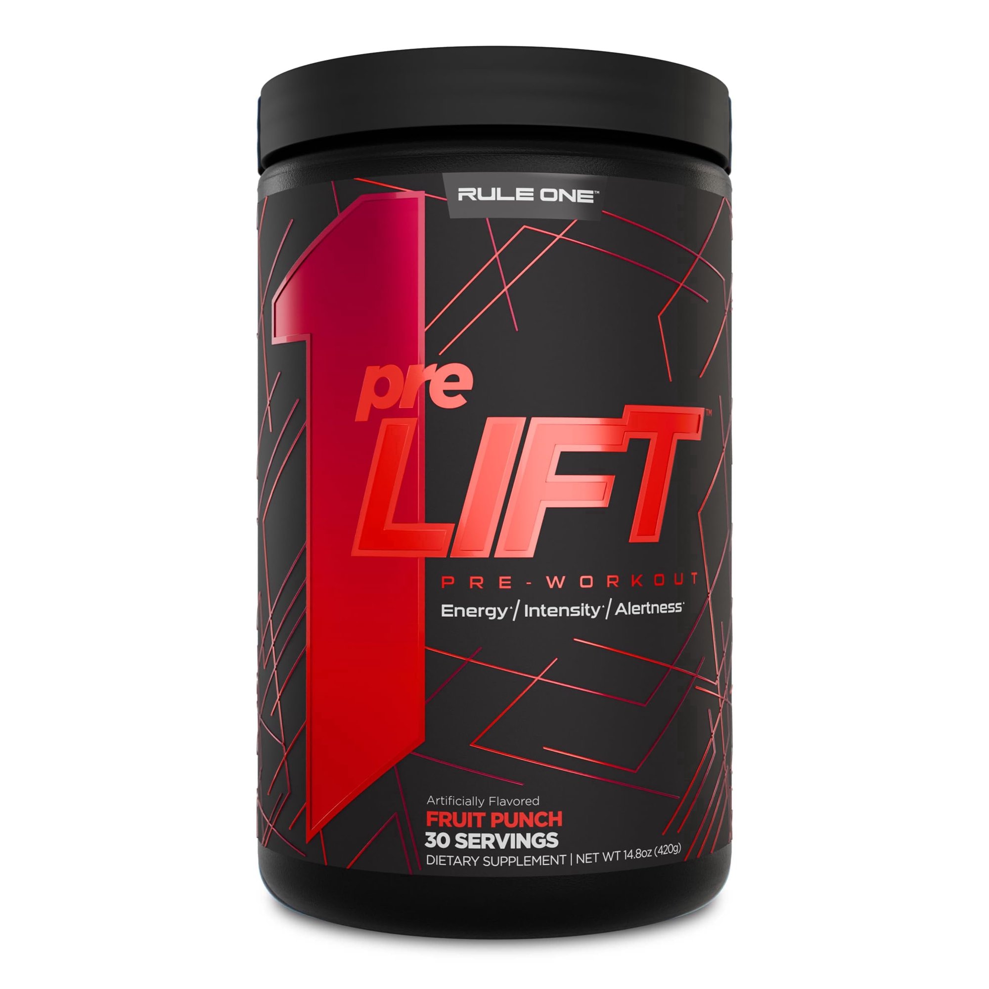 Rule 1 Proteins preLIFT Pre-Workout - 6g Citrulline, 3.2g Beta Alanine, 3 Caffeine Sources + 20 Others for Energy, Alertness, & Endurance (30 Servings, Fruit Punch)