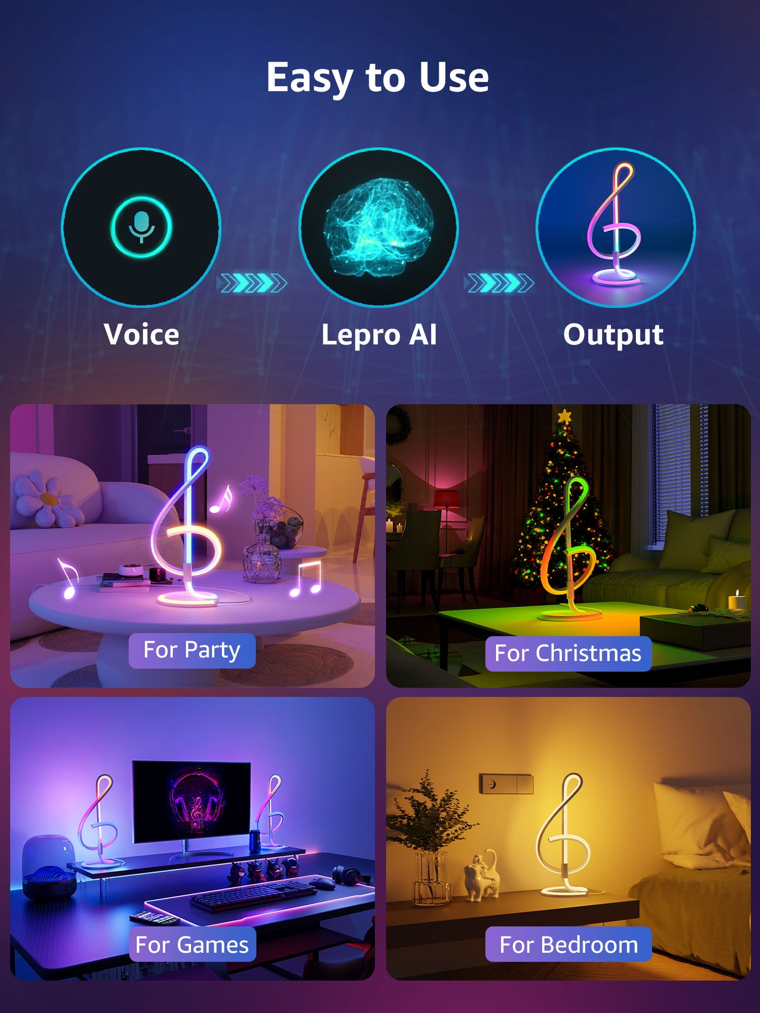 Lepro TB2 AI LED Table Lamp, Color Changing Nightstand Light, APP Control Alexa Google Compatible for Bedroom, Living Room, 2.4 Ghz Wifi/Bluetooth