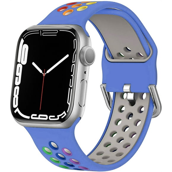 ALMNVO Silicone Compatible for Apple Watch Bands 40mm 44mm 38mm 42mm 41mm 45mm, Breathable Soft Silicone Wristbands Adjustable Bands for Apple Watch Series 3/6/5/4/7/2/ 1/SE/ Nike+