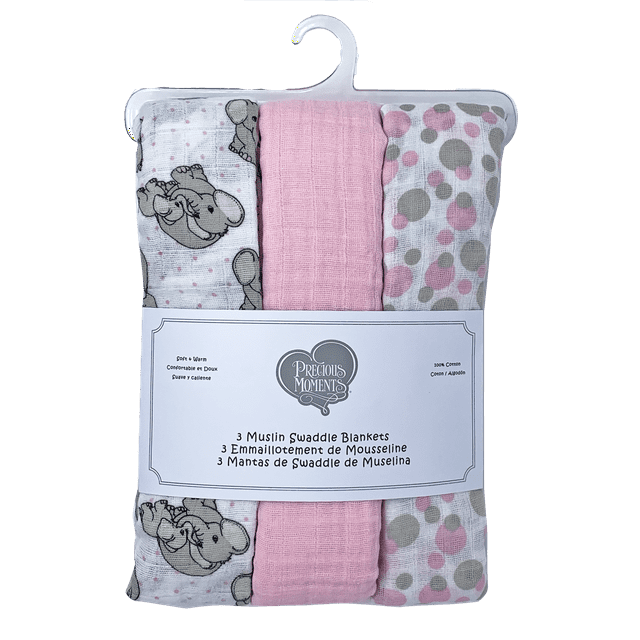 Precious Moments Couvertures d'Emmaillotage Éléphant Rose (3 Unités)