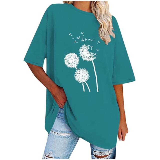 Blouses pour Femmes T-Shirt Décontracté à Col Rond Imprimé Manches Courtes Ample