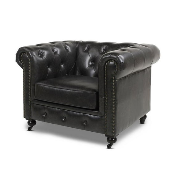 Jennifer Taylor Home Winston Leather Chesterfield Armchair Vintage Black