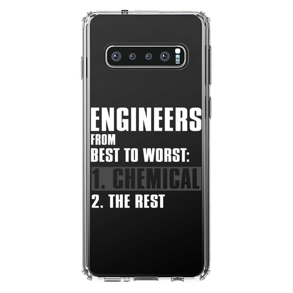 DistinctInk Clear Shockproof Hybrid Case for Samsung Galaxy S10  PLUS (6.4" Screen) - TPU Bumper Acrylic Back Tempered Glass Screen Protector - Chemical Engineers are the Best