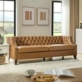 thumbnail image 2 of 84" Genuine Leather Sofa 3-Seater Chesterfield Couch with Nailhead Trims for Living Room Apartment Camel, 2 of 7