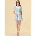 thumbnail image 3 of INSPIRE CHIC Robe Florale pour Femmes Col Pointu Boutonnée Ceinturée Robes d'Été Bleues m, 3 of 5