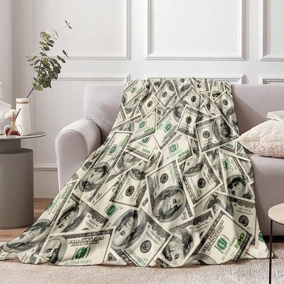 KGJQ Creative U.S. Money Blanket, Single-Sided Thickened Polyester Throw Blanket, Soft Warm Nap Blanket for Sofa Bed Couch