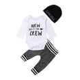 thumbnail image 2 of Aunavey Baby Boy Clothes New to The Crew Letter Print Romper+Long Pants+Hat, 2 of 5