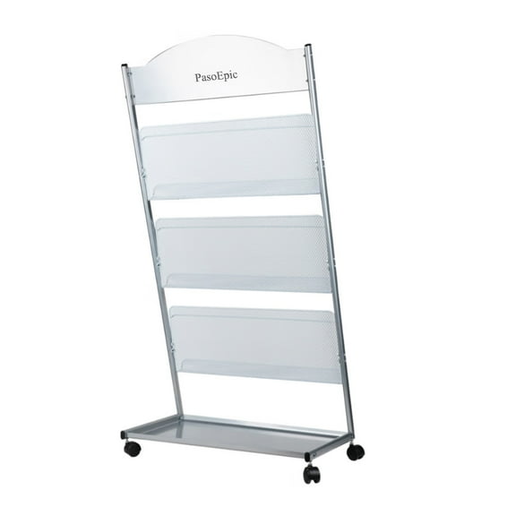 PasoEpic Display racks, Floor-Standing Magazine Rack 3 Layer with Wheels Brochure Display Stand Large Newspaper Stand for Trade Show Exhibitions Office