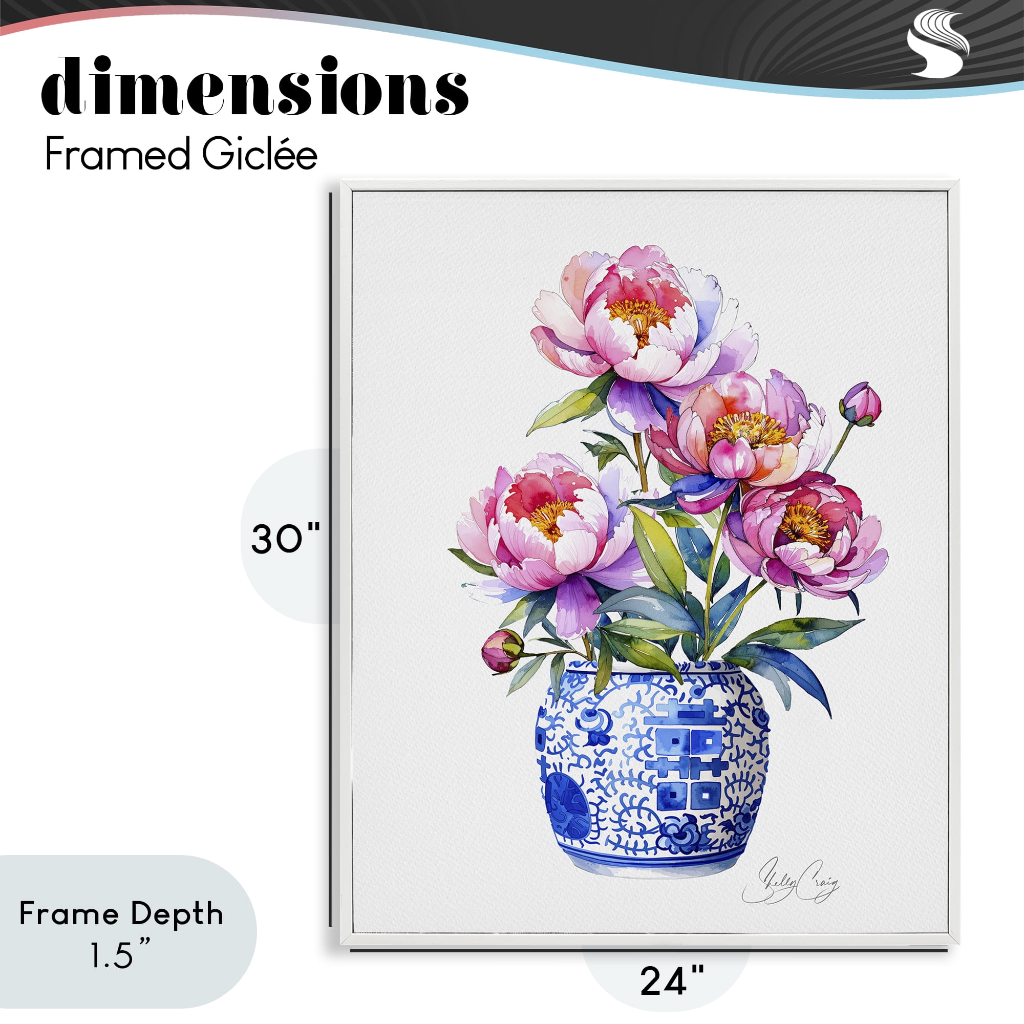 Stupell Industries Blue Dynasty Blooms White Framed Giclee Art, design by Shelly Craig