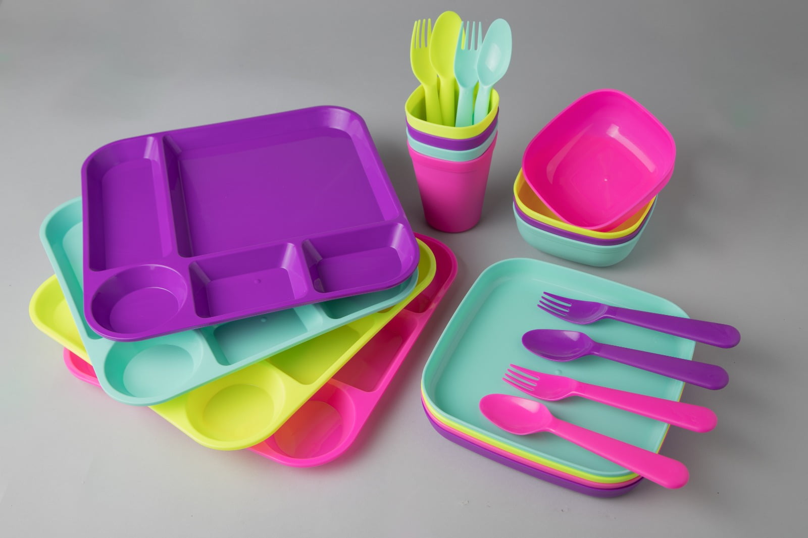 Your Zone 24 Piece Plastic Dinnerware Set for Kids with 4 each Trays ...