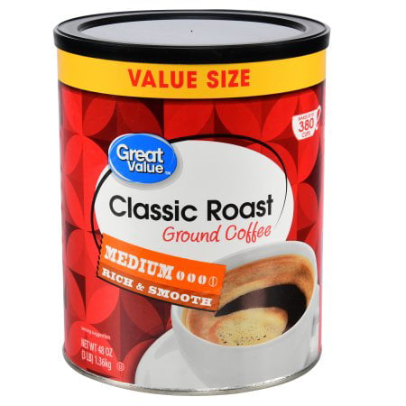 (2 Pack) Great Value Classic Roast Medium Ground Coffee Value Size, 48 oz
