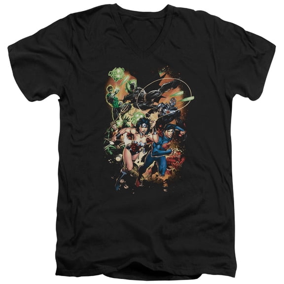 JLA Justice League Battle Ready S/S Adult V-Neck 30/1 T-Shirt Black