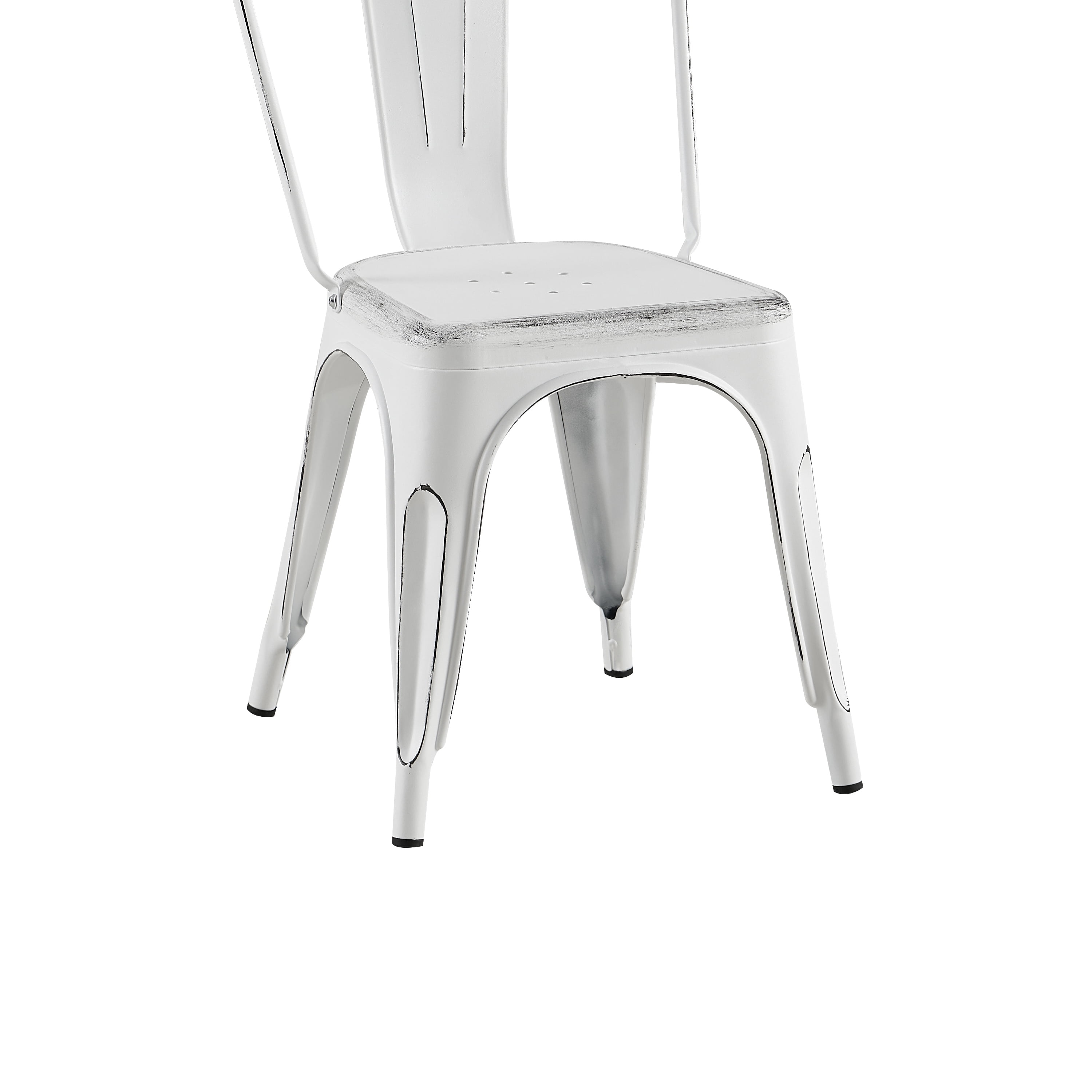 Sanded Matte White Industrial Metal Dining Chairs 18 Inch Seat Height Stackable, Set of 2