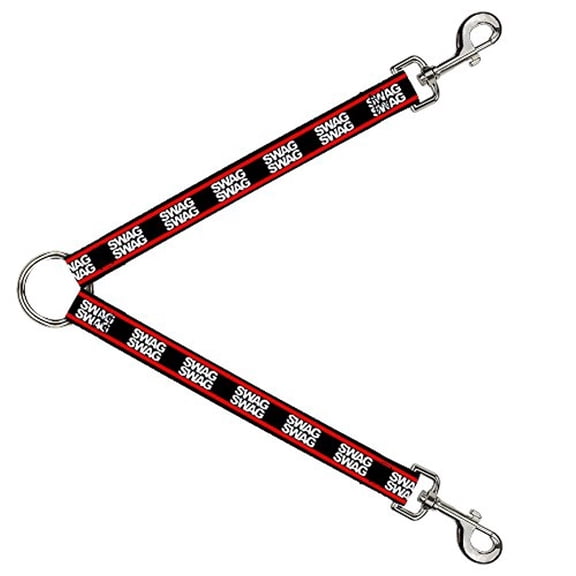 Buckle-Down Leash Splitter - Double SWAG Black White Red Stripe - 1" Wide - 30" Length