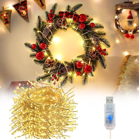 DAYBETTER Firecracker String Lights, 104ft 400LED USB Fairy Lights with 8 modes, Warm White Twinkle Lights for Wedding Party Christmas Decoration