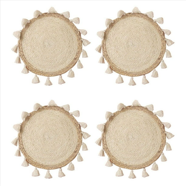 4X Cesta Tejida DecoracióN de la Pared Cesta Tejida DecoracióN de la Pared de Mimbre Colgante de Pared PequeñO Macramé Boho Arte de la Pared DecoracióN del Hogar