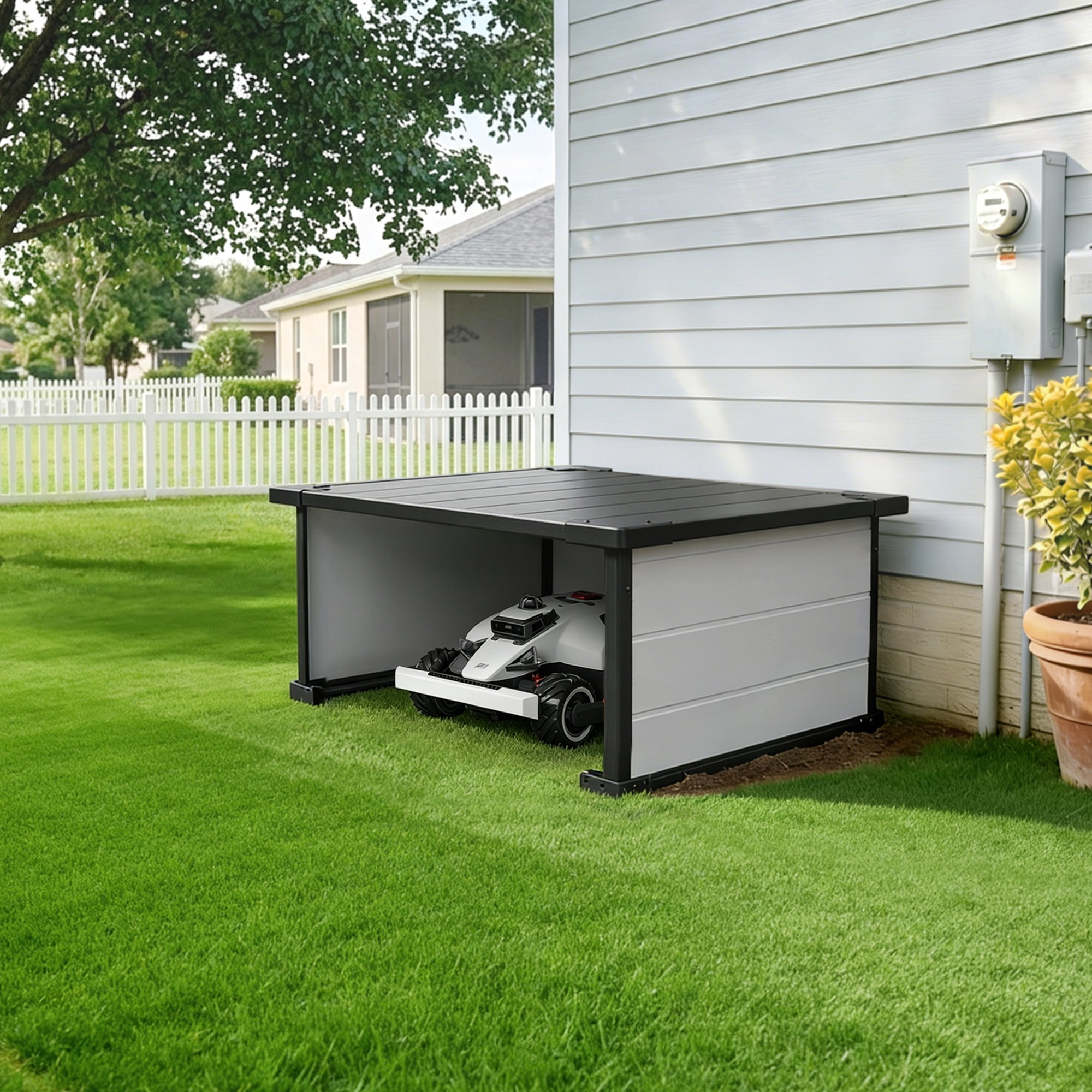 GDLF Robot Lawn Mower Garage, Weatherproof Shelter for Robotic Mower Charging Station, Durable PP Panel for Outdoor Use