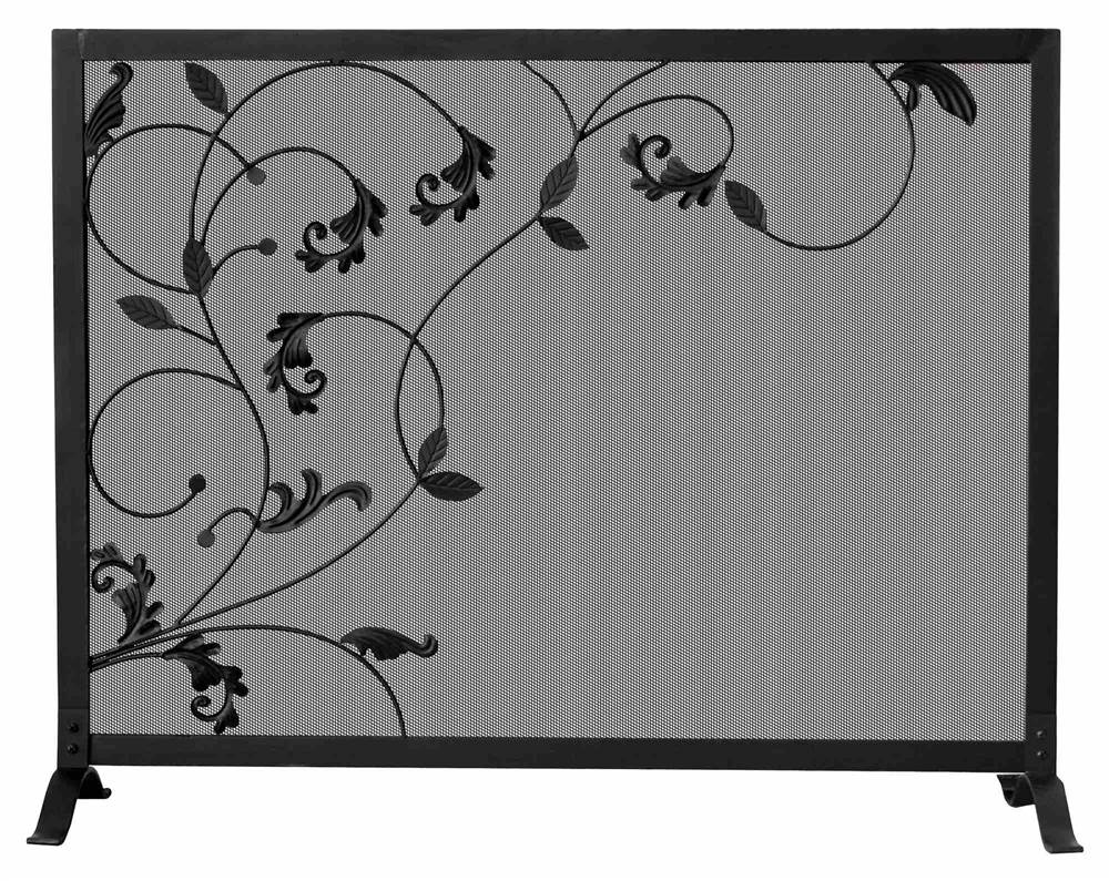 Single Panel Footed Fireplace Screen W Leafy Vines Design