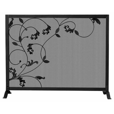 Single Panel Footed Fireplace Screen W Leafy Vines Design