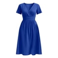 thumbnail image 4 of Casual Midi Dresses for Women Short Sleeve V Neck Solid Color Flowy Summer T Shirt Dress Blue L, 4 of 5