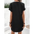 thumbnail image 6 of Summer Dresses for Women 2025 Casual Button V Neck Short Sleeve Tunics A Line Ribbed Mini T Shirt Dress Black XXL, 6 of 7