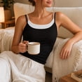 thumbnail image 5 of HBYJLZYG Women's Two Tone Layered Tank Top, Cotton Adjustable Strap Cami, Black Mock Layer Summer Tee, Casual Basic Everyday Outfit, 5 of 9