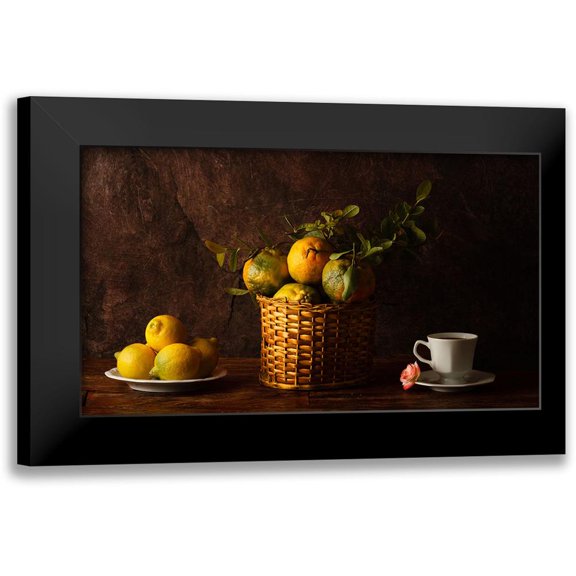 Laercio, Luiz 14x10 Black Modern Framed Museum Art Print Titled - Still Life With Lemons-Oranges And A Rose