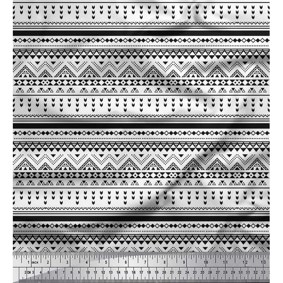 Soimoi Black Cotton Voile Fabric Aztec Geometric Print Fabric by the Yard 56 Inch Wide