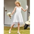thumbnail image 4 of Arshiner Girls Chic Dresses Formal Sleeveless Contrast Mesh High Low Dress with Belt Party Wedding, 4 of 8