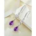 thumbnail image 5 of PYNZY Wedding Teardrop Dangle Earrings with 7x10MM Created Amethyst Birthstones, 925 Sterling Silver Hook Earrings for Women Christmas Jewelry Gifts, 5 of 6