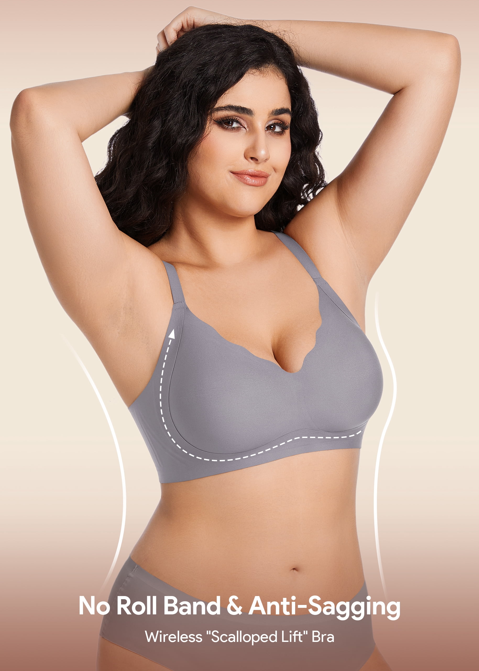 HBlife Jelly Bras for Women No Underwire 3PCS Comfort Wireless Push Up Bras Seamless Scalloped Lift Everyday Bralettes