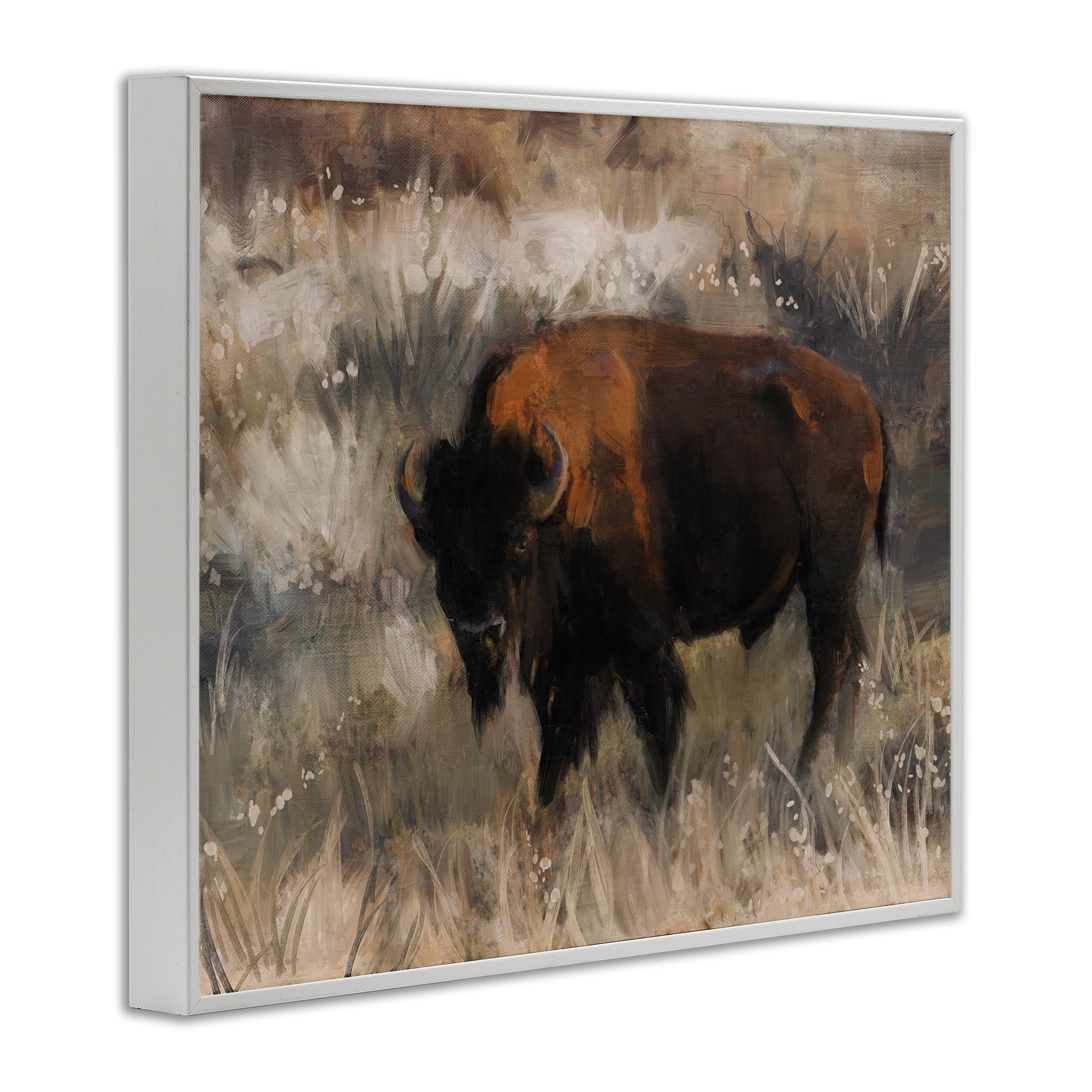 Stupell Industries Traditional Bison Range Animals & Insects Painting White Framed Art Print Wall Art, 20 x 16