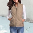 thumbnail image 2 of adviicd Women's Vest, Stand Collar Lightweight Zip Quilted Vest for Women 2025 Fall Fashion (Khaki, XL), 2 of 5