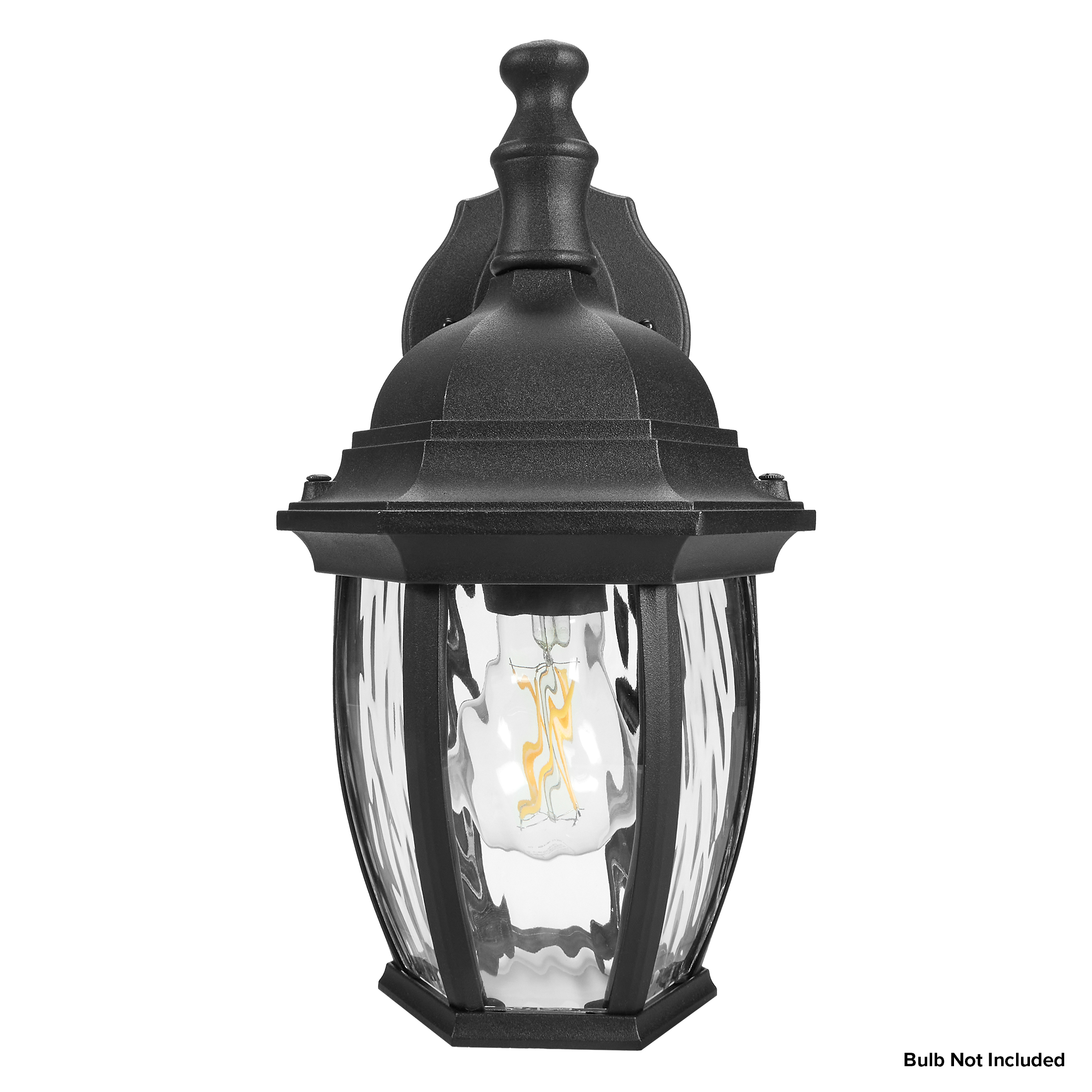Maxxima Outdoor Wall Light, Black w/ Clear Water Glass, Exterior Porch Sconce Light, E26 Socket, Bulb Not Included