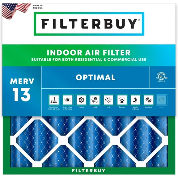 Filterbuy 17.25x17.25x4 MERV 13 Health Defense, Pleated HVAC AC Furnace Air Filters (1-Pack)