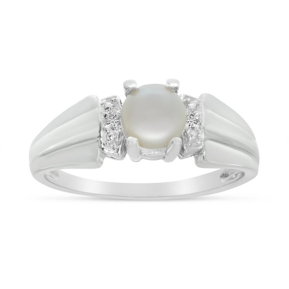 10k White Gold Freshwater Cultured Pearl And Diamond Ring