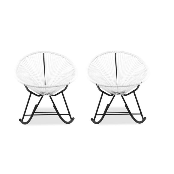 Costa Rocker Lounge Chair in White, Wire Lounge Chair, Plastic Lounge Chair, Beach Lounge Chair, Indoor-Outdoor Lounge Chair, Patio Lounge Chair, Oval,Hammock Weave, Lounge Chair, Acapulco Style - Set
