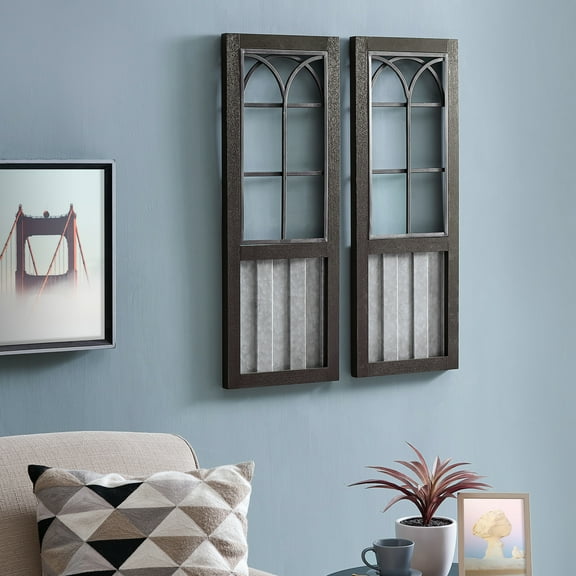 FirsTime & Co.® Willow Farmhouse Window Wall Plaque 2-Piece Set, Espresso, 12 x 1 x 31.5 in