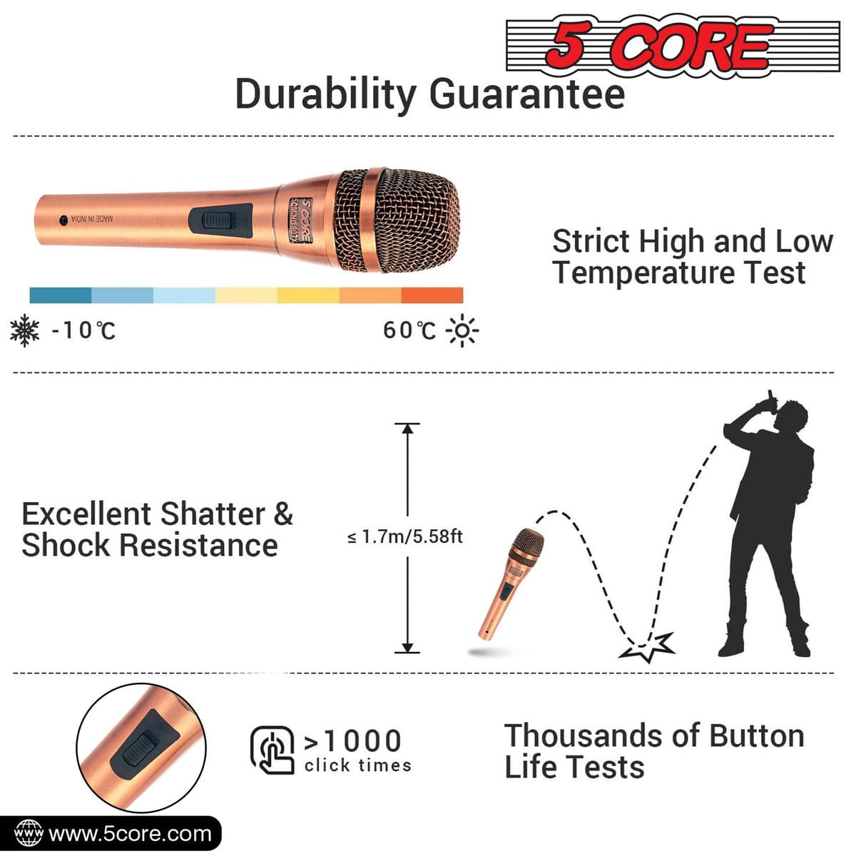 Professional Dynamic Vocal Microphone Neodymium Cardioid Unidirectional Handheld Mic for Singing Karaoke Steel Mesh Grille Metal Body With ON Off Switch + 16ft Detachable Cable + Clip + Bag
