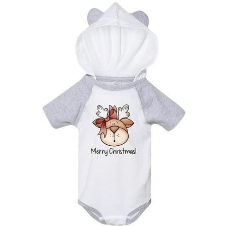 

Inktastic Merry Christmas Reindeer Head Gift Baby Boy or Baby Girl Bodysuit