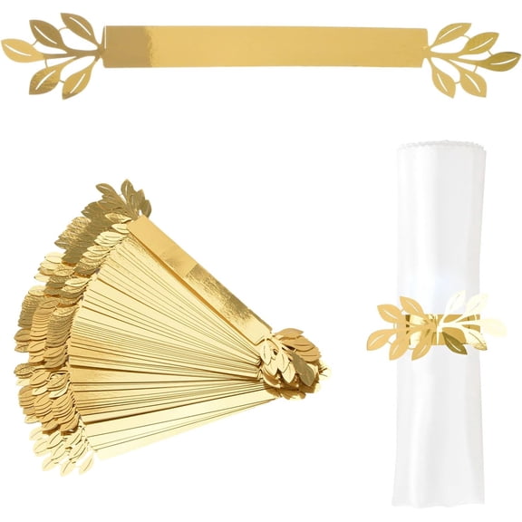 50 Pcs Gold Leaves Napkin Buckle, Reflective Gold Leaf-Shaped Paper Napkin Holder Rings for Dinner Party Celebration Table Decor
