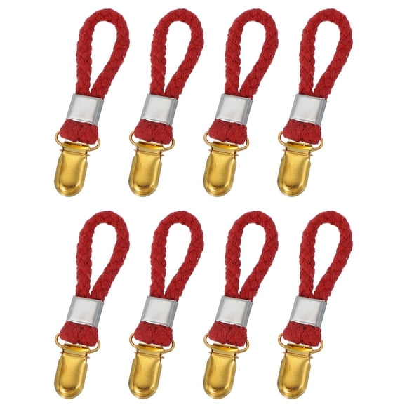 Uxcell 8 Pcs Clips para Toallas de Té con Lazo de Algodón para Colgar, Ganchos de Toalla de Metal de 3.5 Pulgadas, Perchas de Tela Multipropósito para Hogar, Cocina, Baño, Rojo