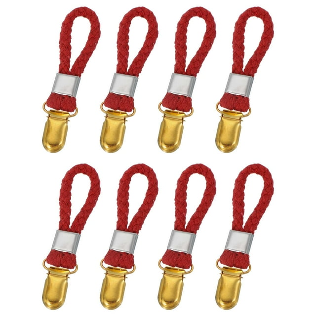 Uxcell 8 Pcs Clips para Toallas de Té con Lazo de Algodón para Colgar, Ganchos de Toalla de Metal de 3.5 Pulgadas, Perchas de Tela Multipropósito para Hogar, Cocina, Baño, Rojo