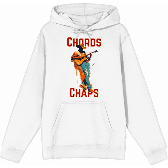 "Chords & Chaps" Cowboy Americana Adult White Long Sleeve Hoodie-Large