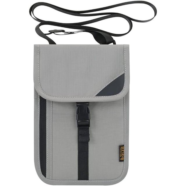 Bolsa para el cuello RFID, bolsa para el cuello de viaje, cartera para el cuello, bolsa ligera para el cuello, soporte para pasaporte con correa ajustable para el cuello, gris claro