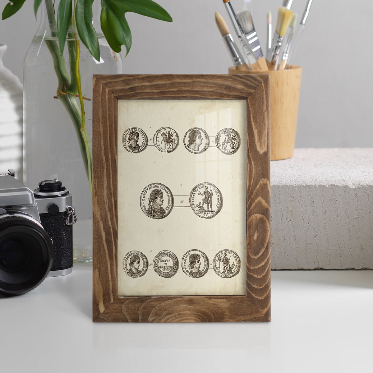 Antique Roman Coins V -Framed Print w/glass-Walnut