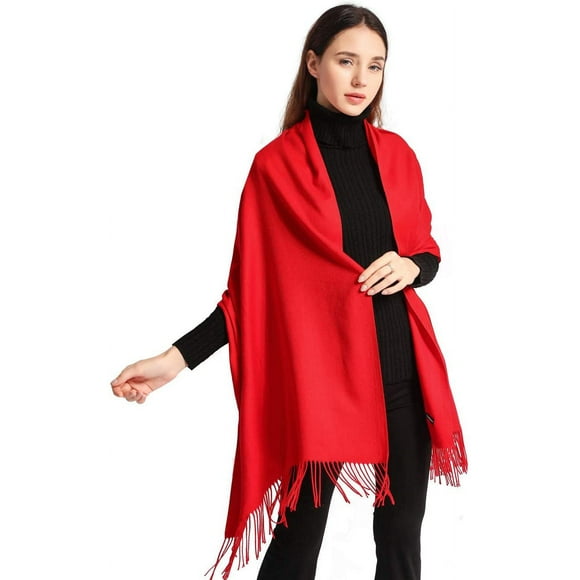 LAICAIW Women Soft Pashmina Scarf Stylish Warm Blanket Scarves Solid Winter Shawl (Red)