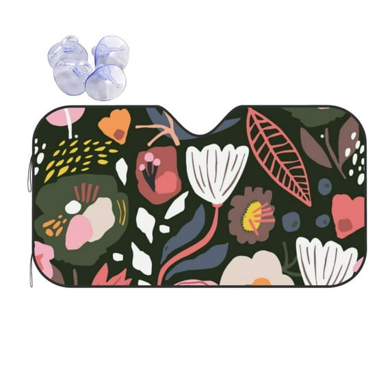 ZNDUO Car Windshield Sun Shade, Doodle Watercolor Flowers Pattern Windshield Sun Shade UV Rays and Heat Sun Visor Protector Foldable Windshield Sun Shade, Small Size