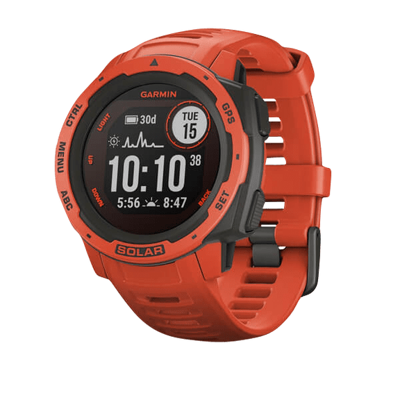 Garmin Instinct Solar, Flame Red, Rugged GPS Smartwatch