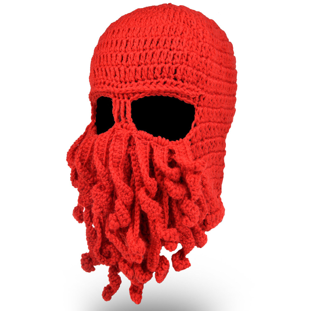 Octopus Cthulhu Beard Hat Beanie Hat Knit Hat Winter Warm Octopus Hat Windproof Funny Men Women Hat Cap Wind Ski Mask in Red - image 4 of 5